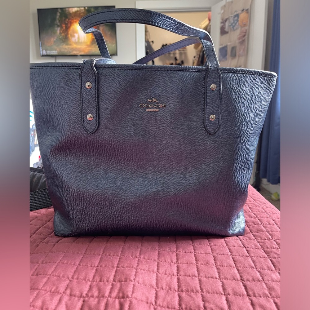 Metallic navy Coach Purse